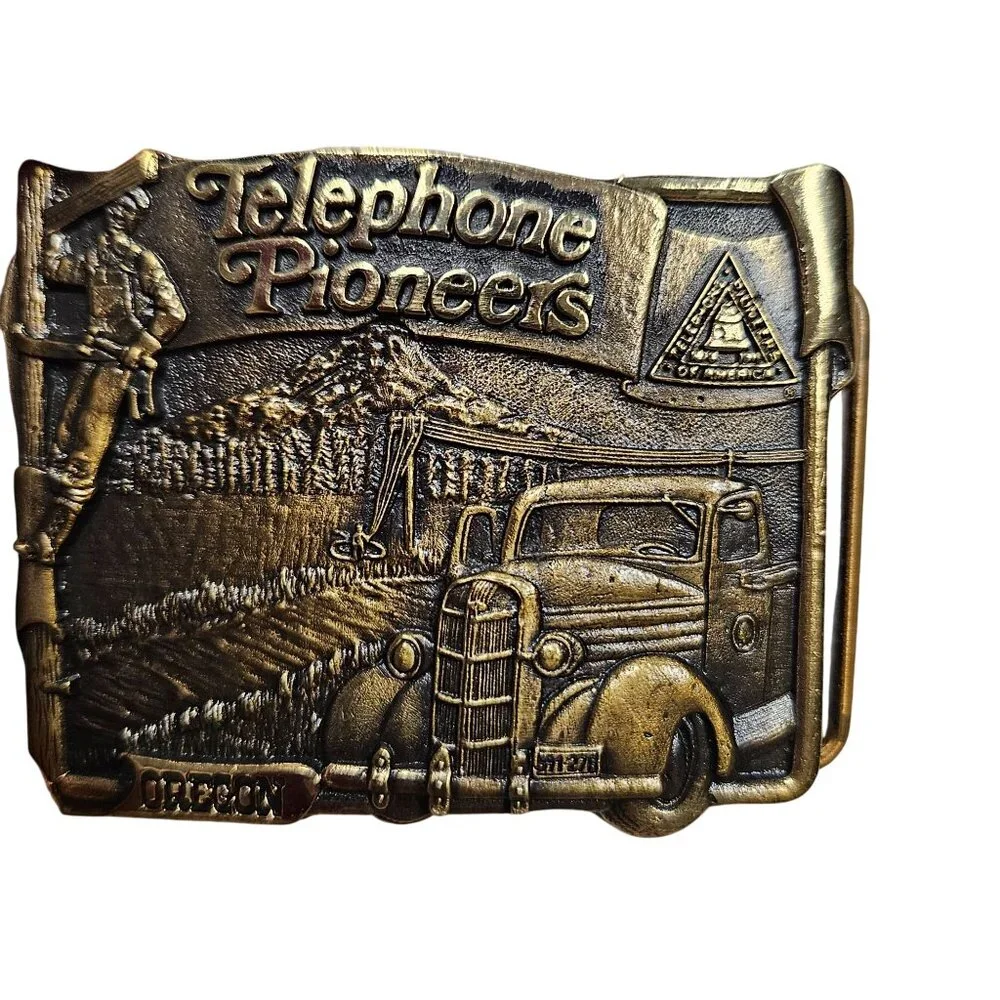 Vintage‎ Solid Brass Telephone Pioneers Belt Buckle Oregon Limited Edition No. 3